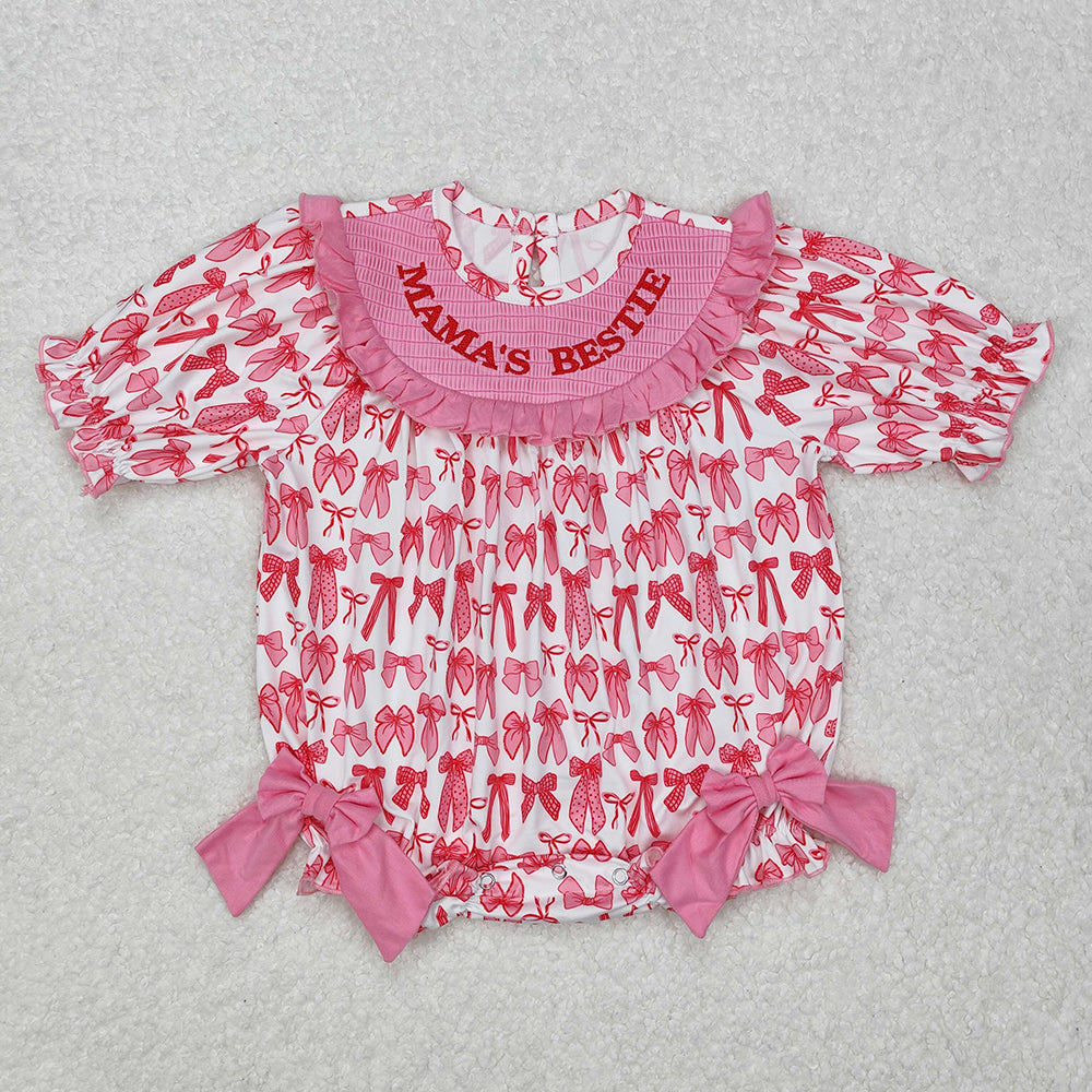 Baby Girl Mama's Bestie Smocked Embroidery Sibling Romper Dress Clothes