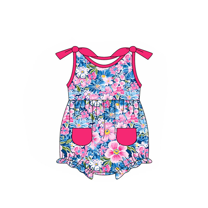 preorder Baby Girl Infant Sleeveless Flower Pockets Bubble Romper ( Moq 5 )