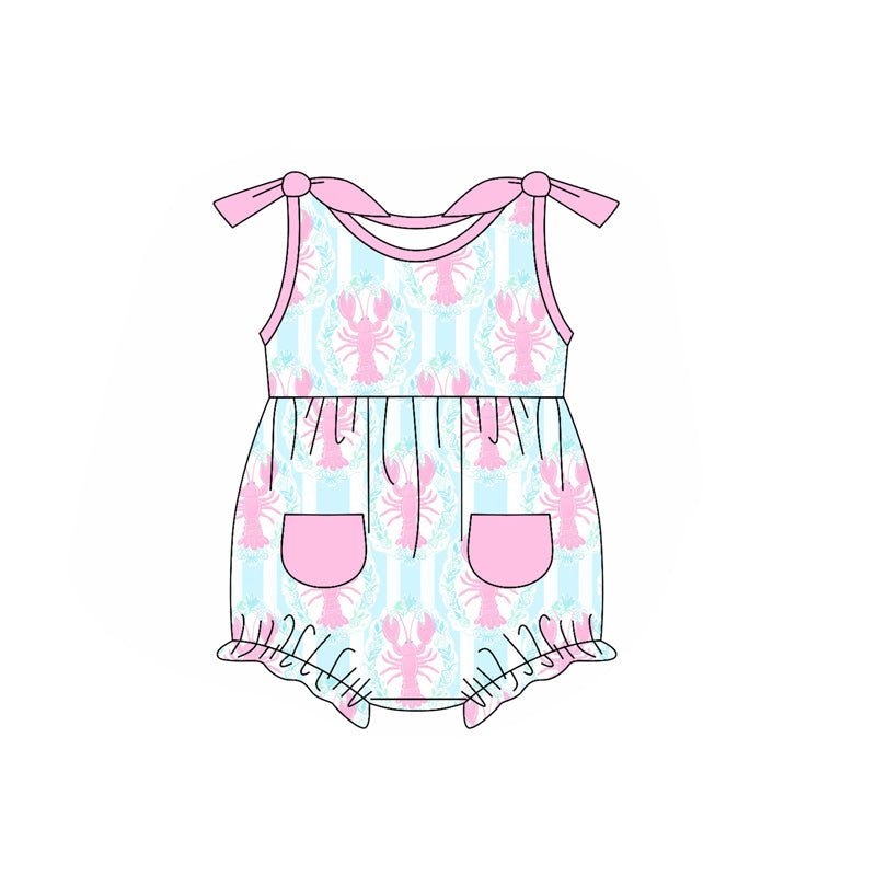 Preorder Baby Girl Infant Sleeveless Crawfish Pockets Bubble Romper ( Moq 5 )