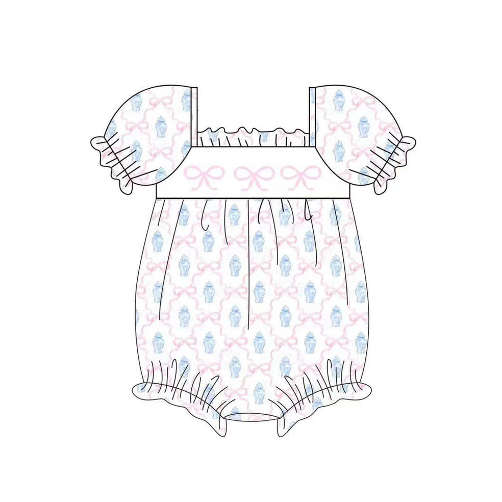 Preorder Baby Girl Infant Short Sleeves Bows Bubble Romper ( Moq 5 )
