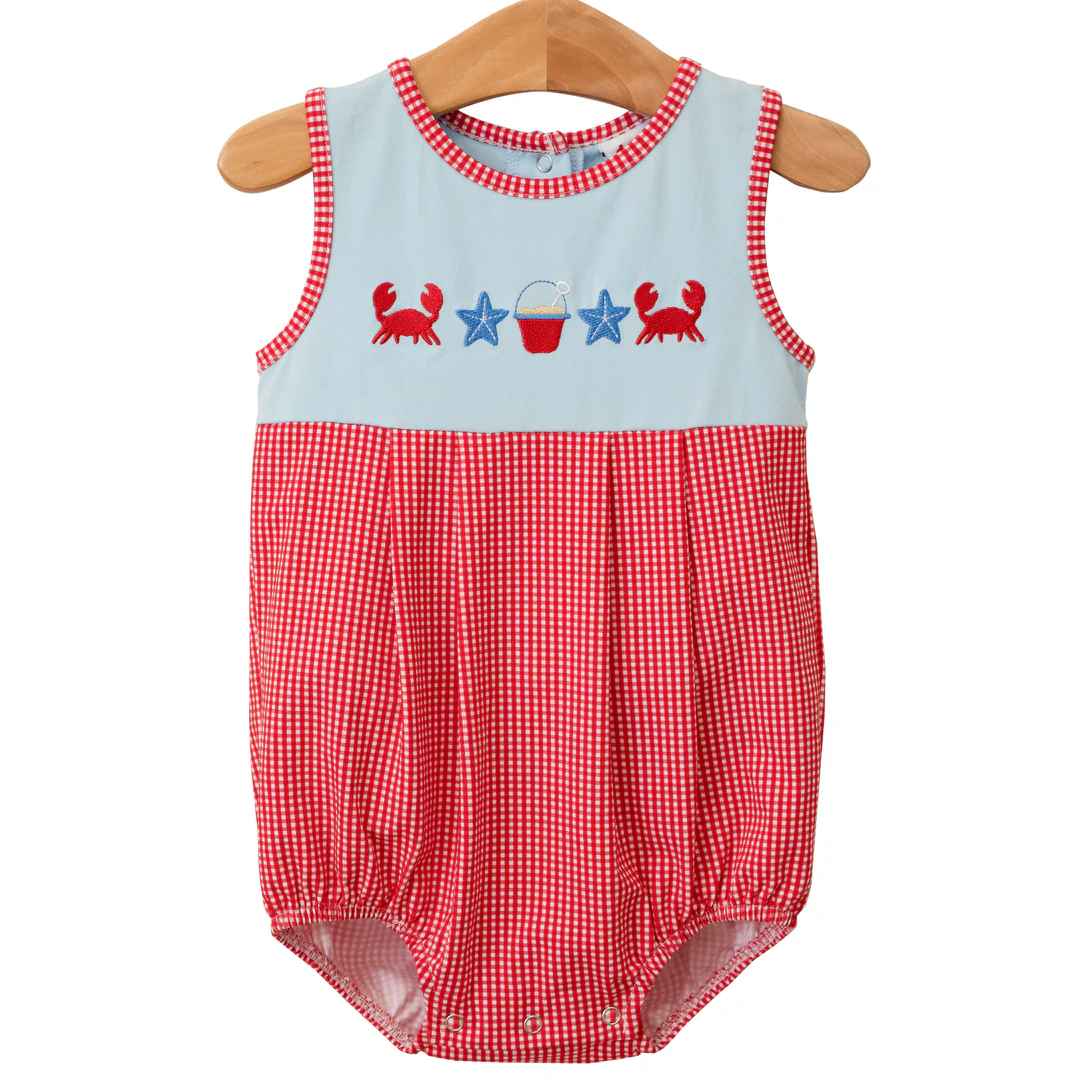 Preorder  Baby Boy Infant Sleeveless Crabs Summer Bubble Romper ( Moq 5 )