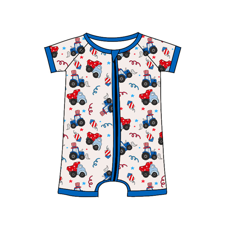 Preorder Baby Boy Infant Short Sleeves Construction Zipper Romper ( Moq 5 )