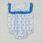 Baby Girl Kids Blue Bows Flower Sibling Romper Dress Clothes Set RTS