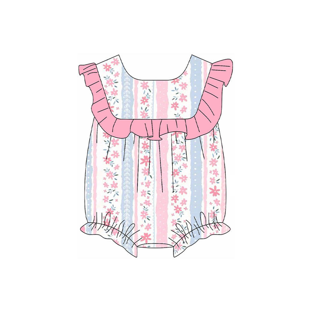 Preorder Baby Girl Infant Short Sleeves Flower Bubble Romper ( Moq 5 )