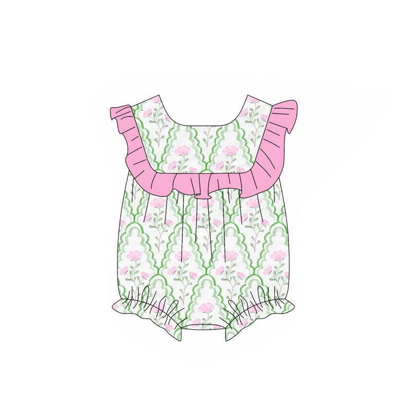 Preorder Baby Girl Infant Short Sleeves Flower Ruffle Bubble Romper ( Moq 5 )