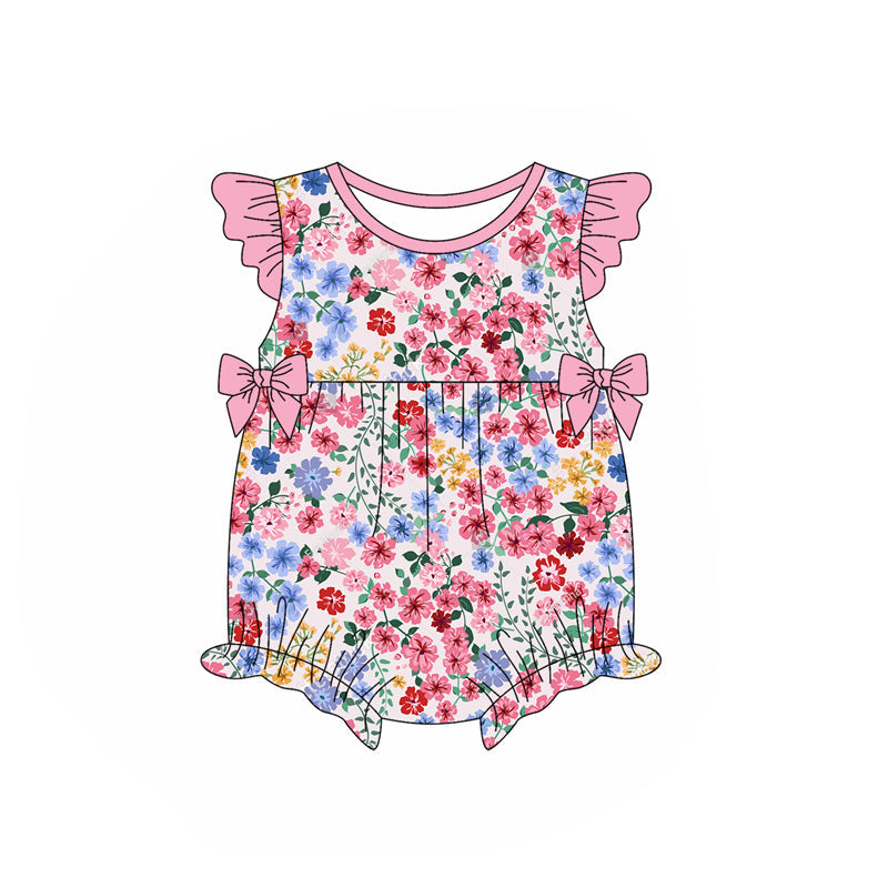 Preorder Baby Girl Infant Short Sleeves Flower Bows Bubble Romper ( Moq 5 )