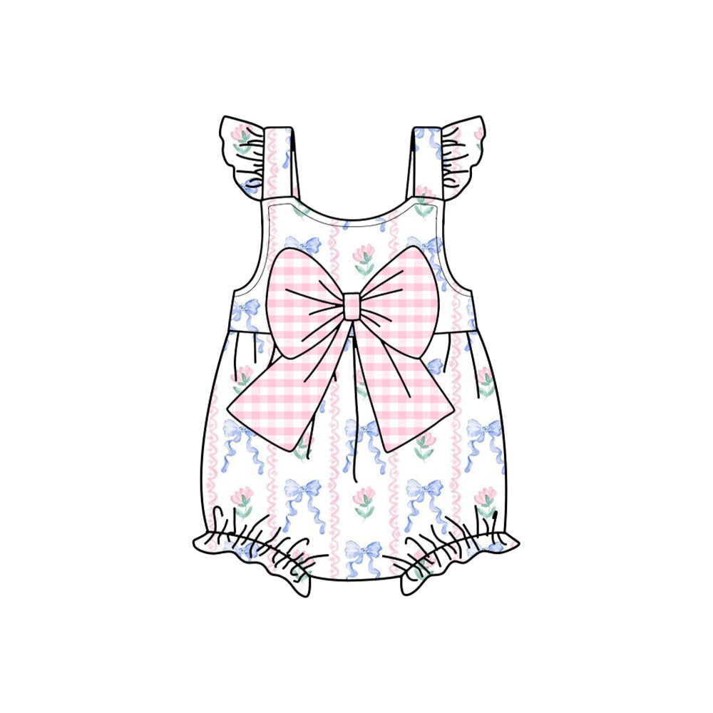 Preorder Baby Girl Infant Straps Flower Bows Bubble Romper ( Moq 5 )
