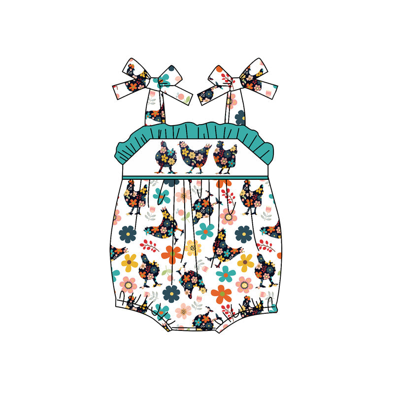 Preorder Baby Girl Infant Straps Flower Chicken Bubble Romper ( Moq 5 )
