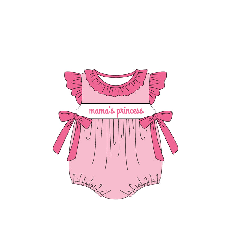 Preorder Baby Girl Infant Short Sleeves Mama's Princess Bows Bubble Romper ( Moq 5 )