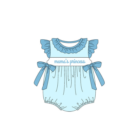 Preorder Baby Girl Infant Short Sleeves Mama's Princess Bows Blue Romper ( Moq 5 )