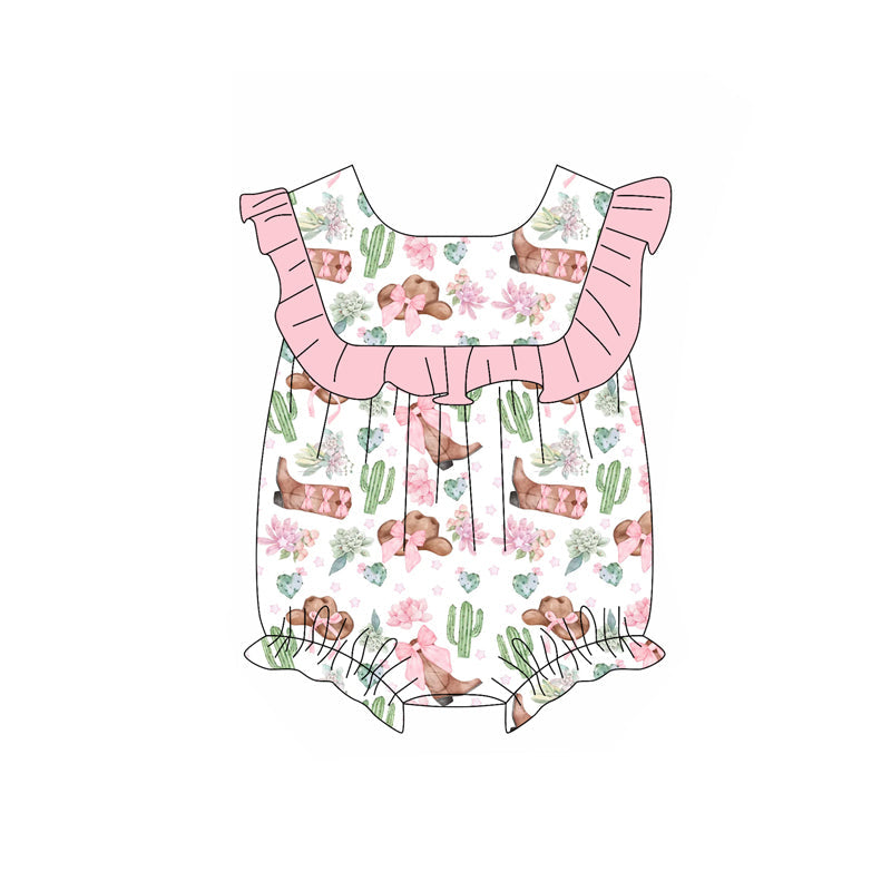 Preorder Baby Girl Infant Boots Flowers Cactus Ruffles Romper ( Moq 5 )