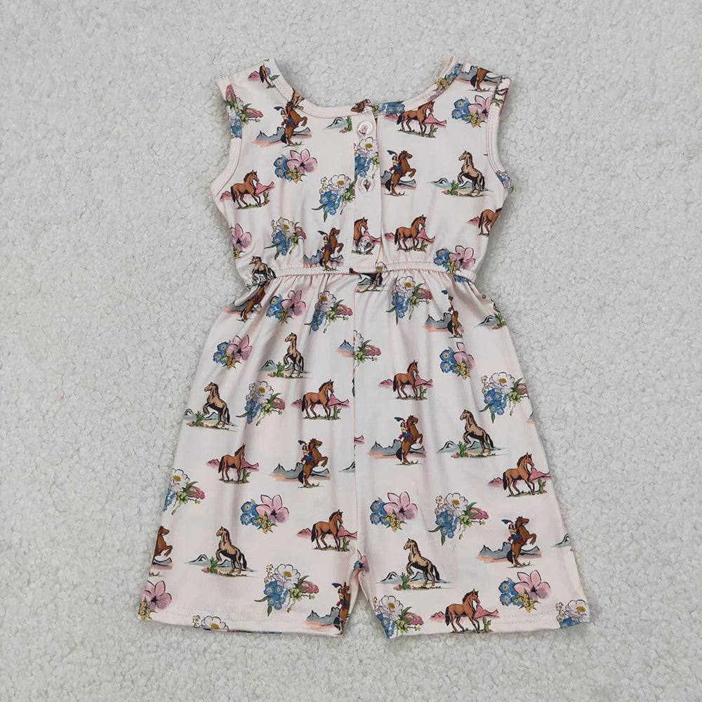 Sibling Baby Girls Kids Flower Horses Romper Dress Set Summer Clothes RTS