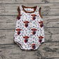 Baby Boy Infant Sleeveless Western Cow Branded Bubble Romper RTS