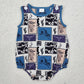 Baby Boy Western Cow Cactus Sibling Romper Summer Set Clothes RTS