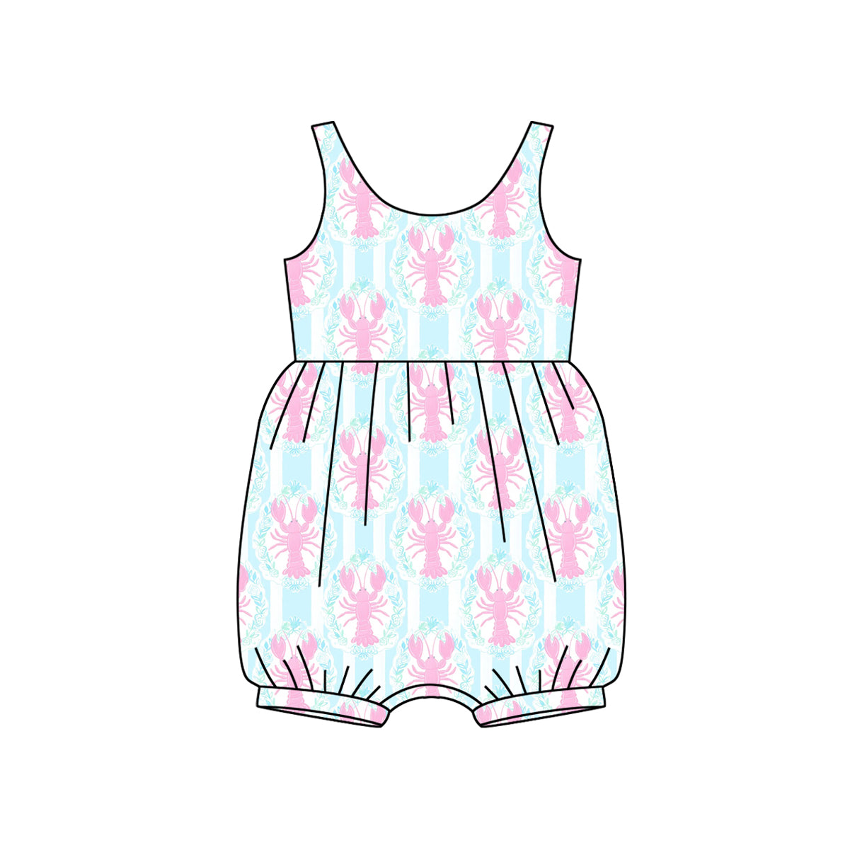 Preorder Baby Girl Infant Sleeveless Pink Crawfish Flower Romper ( Moq 5 )