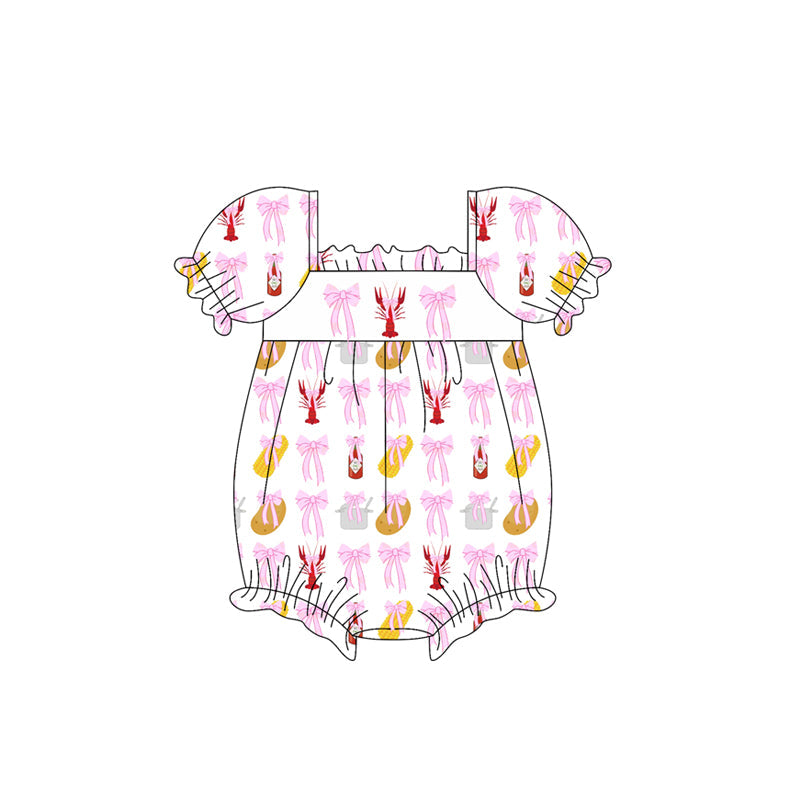Preorder Baby Girl Short Sleeves Crayfish Bows Bubble Romper ( Moq 5 )