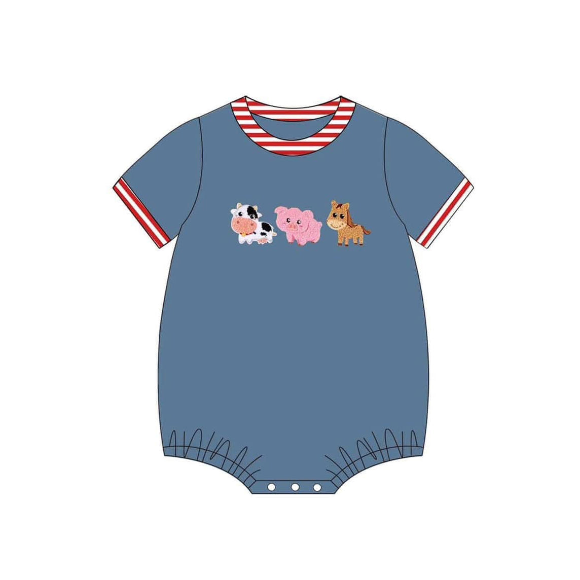 Preorder Baby Boy Short Sleeves Farm Animals Bubble Romper ( Moq 5 )