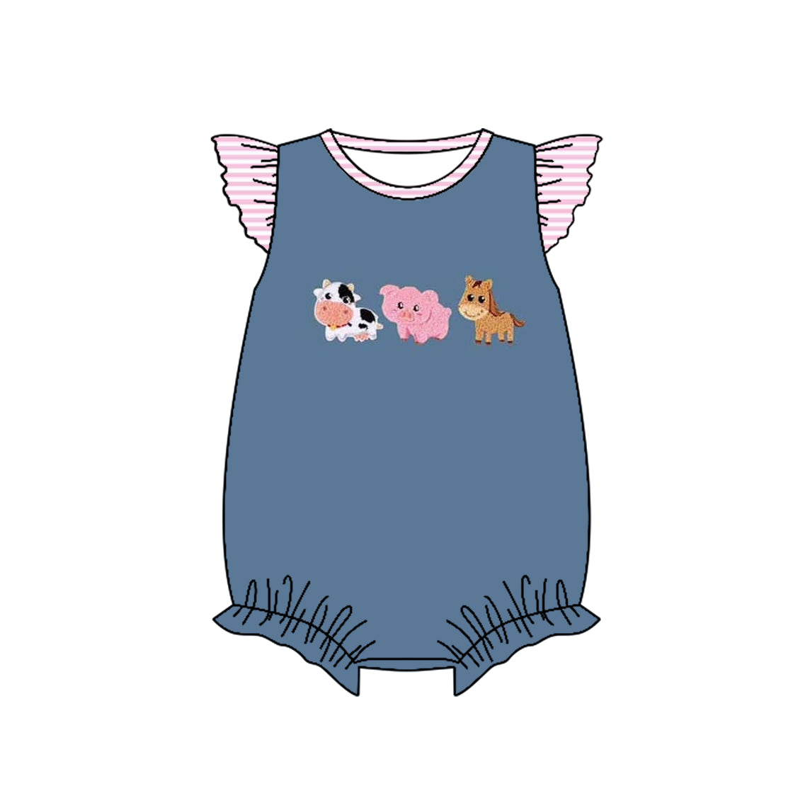 Preorder Baby Girl Short Sleeves Farm Animals Bubble Romper ( Moq 5 )