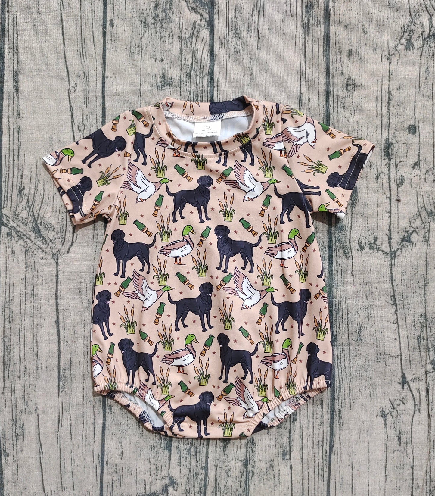 ( No moq ) Preorder Baby Boy Short Sleeves Ducks Dogs Hunting Bubble Romper