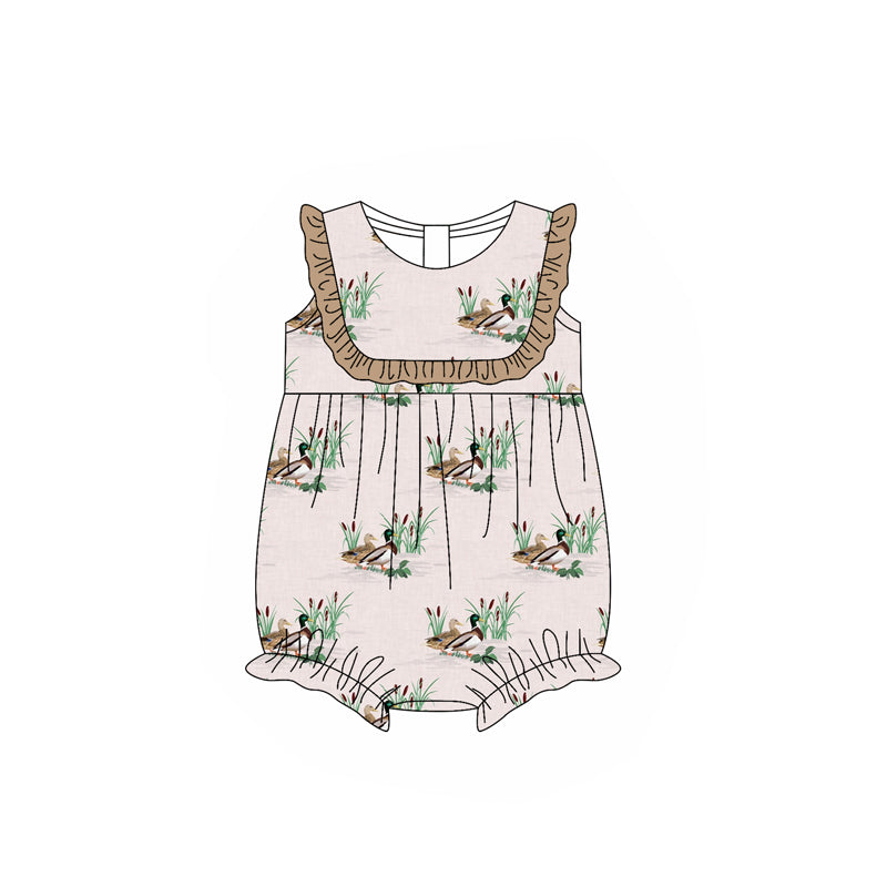 Preorder Baby Girl Infant Sleeveless Ducks Bubble Romper ( Moq 5 )