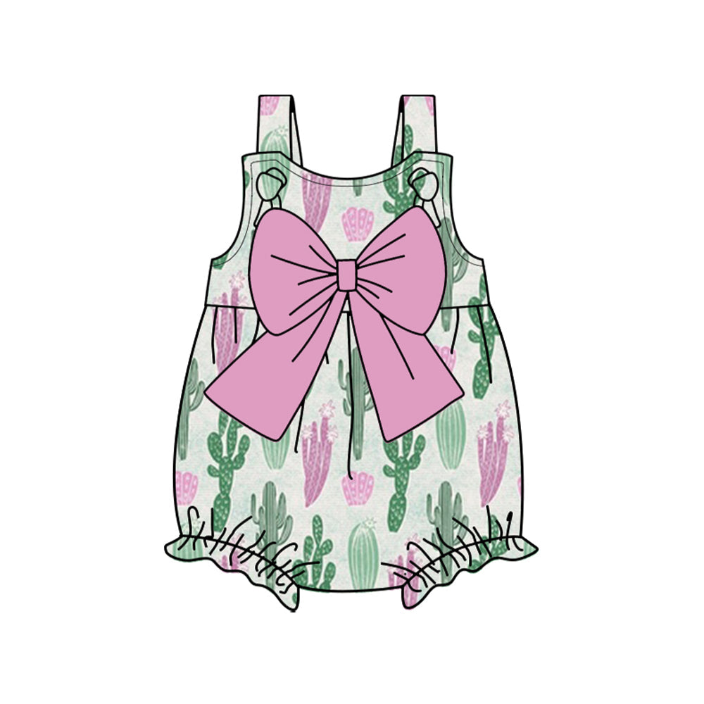 Preorder Baby Girl Infant Pink Bow Cactus Bubble Romper ( Moq 5 )