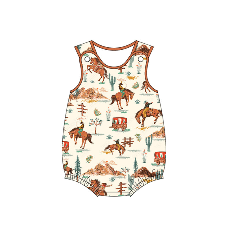 Preorder Baby Boy Infant Summer Western Rodeo Bubble Romper ( Moq 5 )