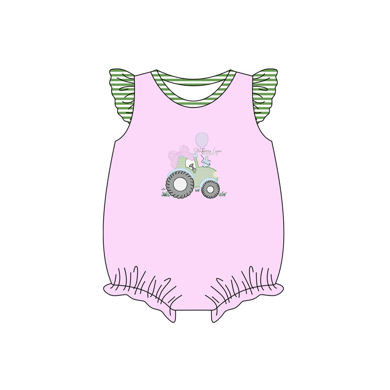 Preorder Baby Girl Infant Truck Bow Pink Bubble Romper ( Moq 5 )