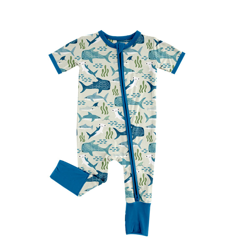 Preorder Baby Boy Infant Short Sleeves Sharks Zipper Romper ( Moq 5 )