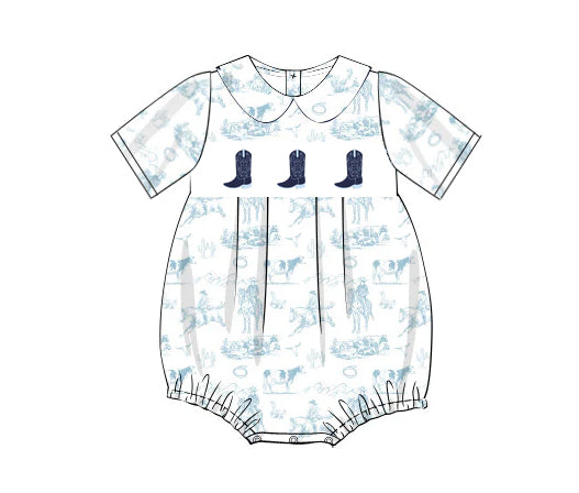 Preorder Baby Boy Infant Western Rodeo Boots Bubble Romper ( Moq 5 )