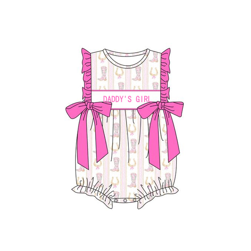 Preorder Baby Girl Infant Western Boots Daddy's Girl Bubble Romper ( Moq 5 )