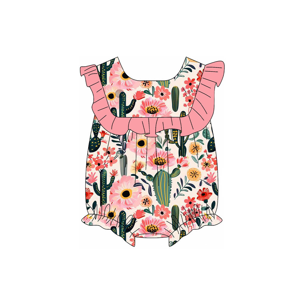 Preorder Baby Girl Infant Western Cactus Flower Bubble Romper ( Moq 5 )