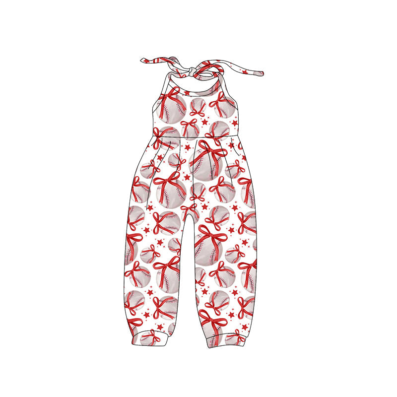 Preorder Baby Girl Baseball Bows Pants Jumpsuit ( Moq 5 )