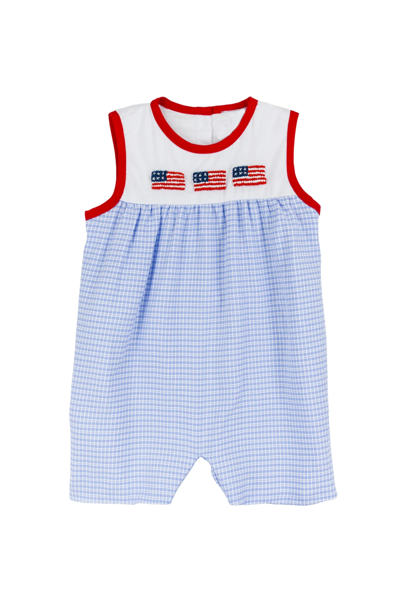 Preorder Baby Boy Sleeveless Blue Checked Flag July 4th Romper ( Moq 5 ）
