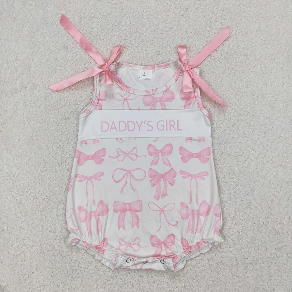 Baby Kids Toddler Sleeveless Daddy's Girl Pink Bows Sibling Romper Dress RTS