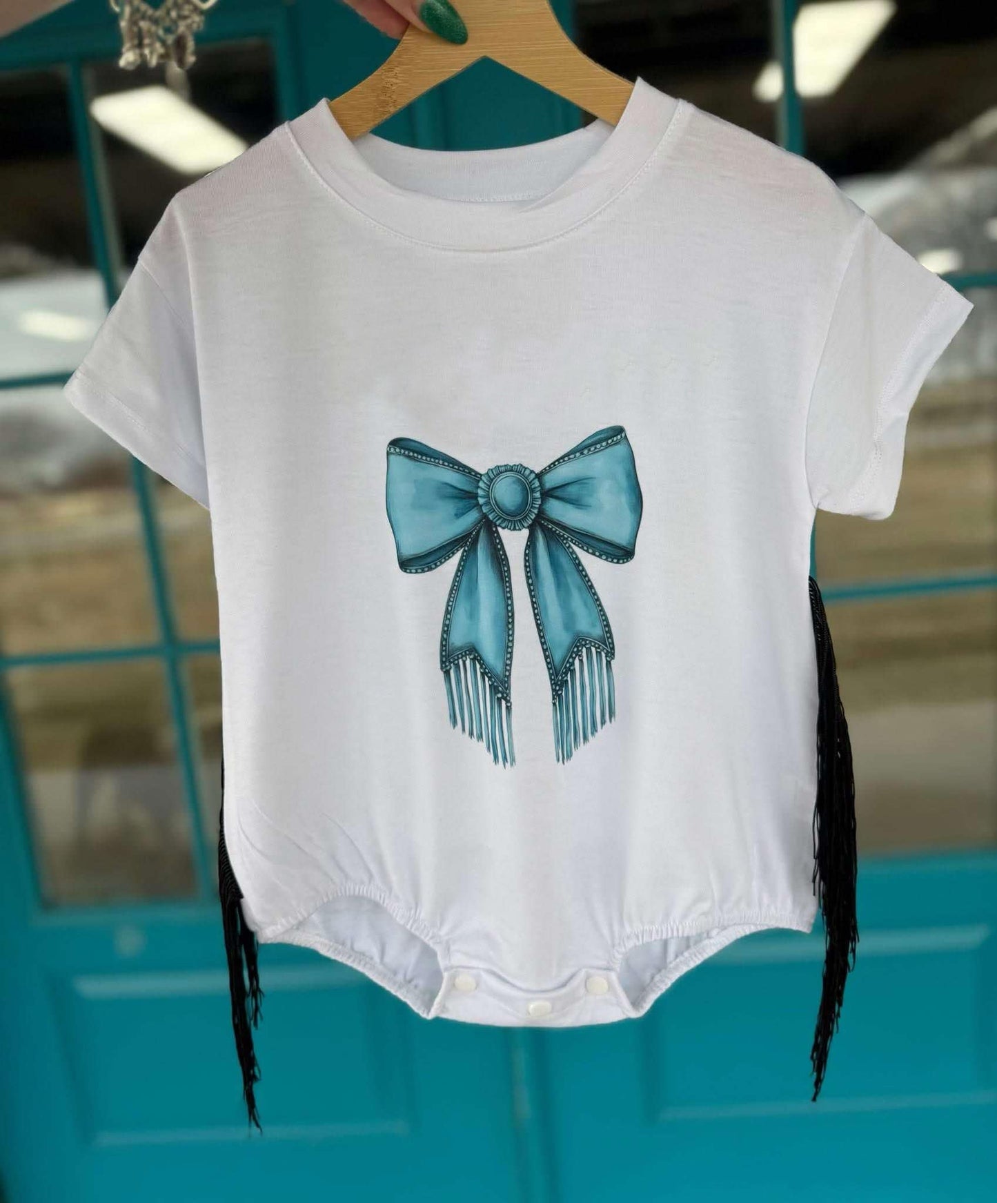 Preorder Baby Girl Infant Short Sleeves Western Bow Bubble Romper ( Moq 5 )
