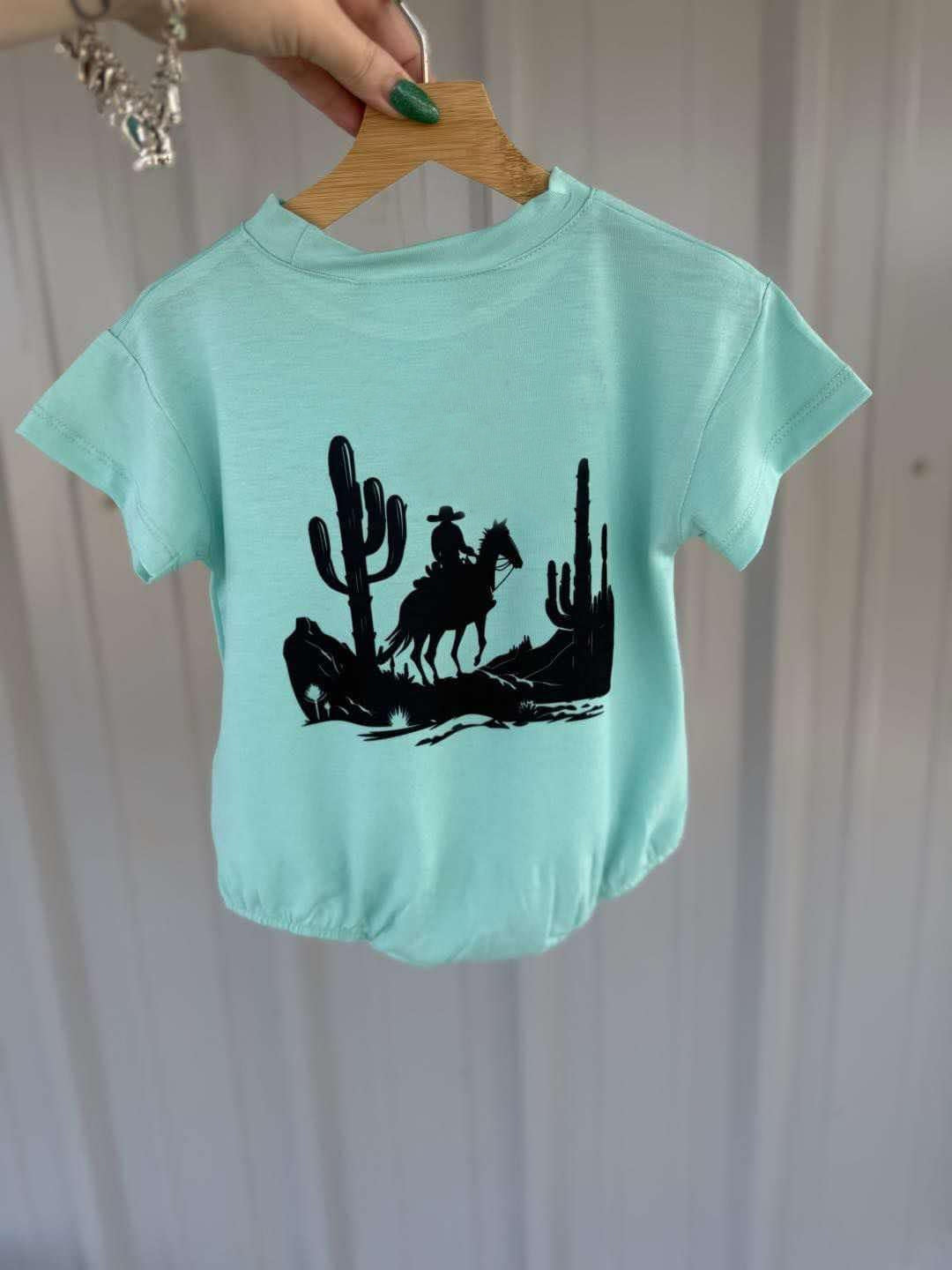 Preorder Baby Boy Infant Short Sleeves Western Rodeo Cactus Bubble Romper ( Moq 5 )