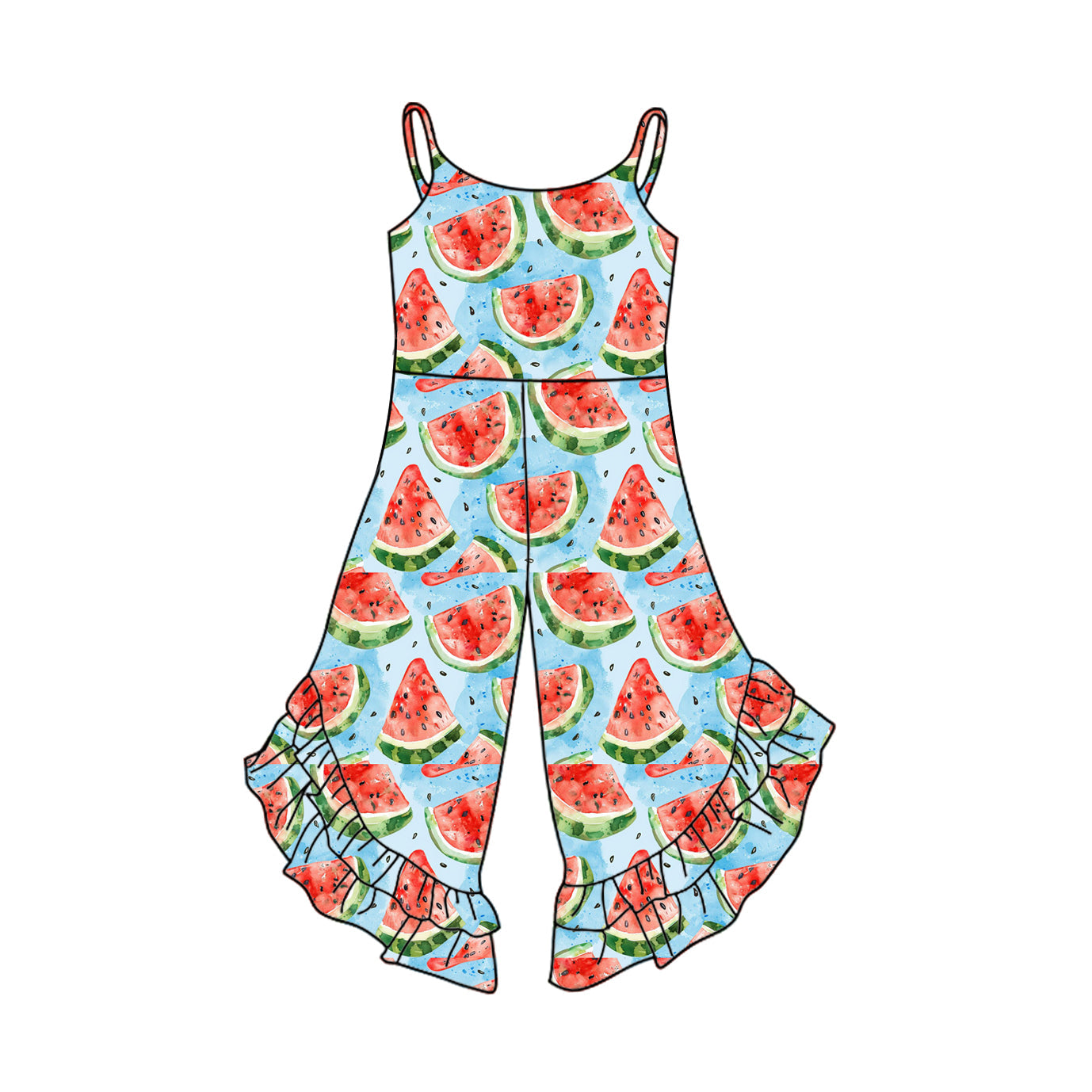 Preorder Baby Girl Straps Watermelon Bell Pants Green Jumpsuit ( Moq 5 )