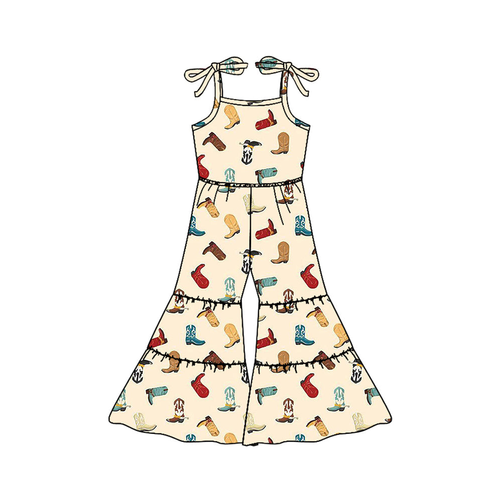 Preorder Baby Girl Straps Western Boots Bell Pants Jumpsuit ( Moq 5 )
