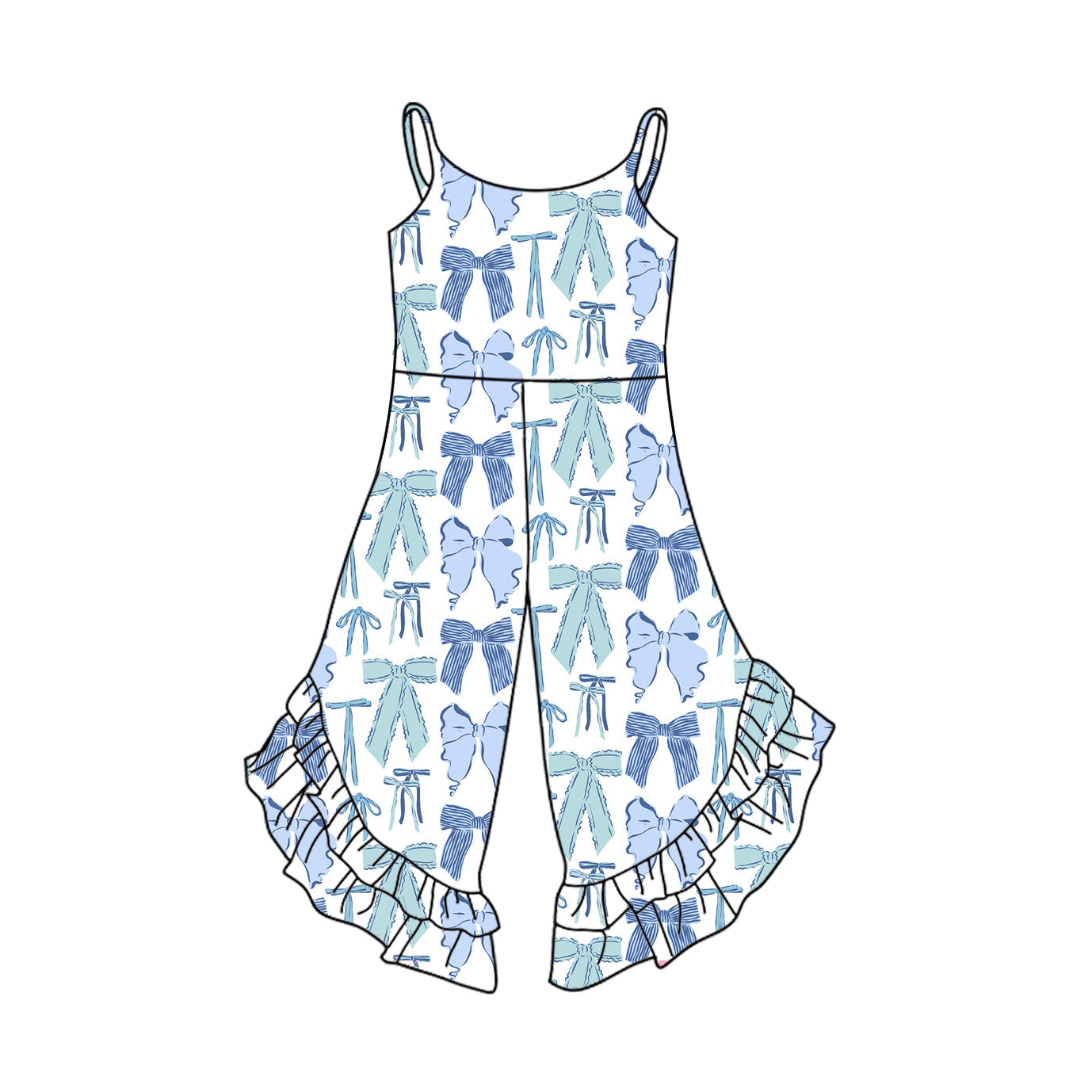 Preorder Baby Girl Straps Blue Bows Blue Ruffle Pants Jumpsuit ( Moq 5 )