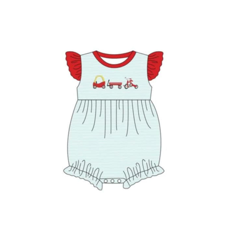 Preorder Baby Girl Infant Short Sleeves Stripes Car Bubble Romper ( Moq 5 )