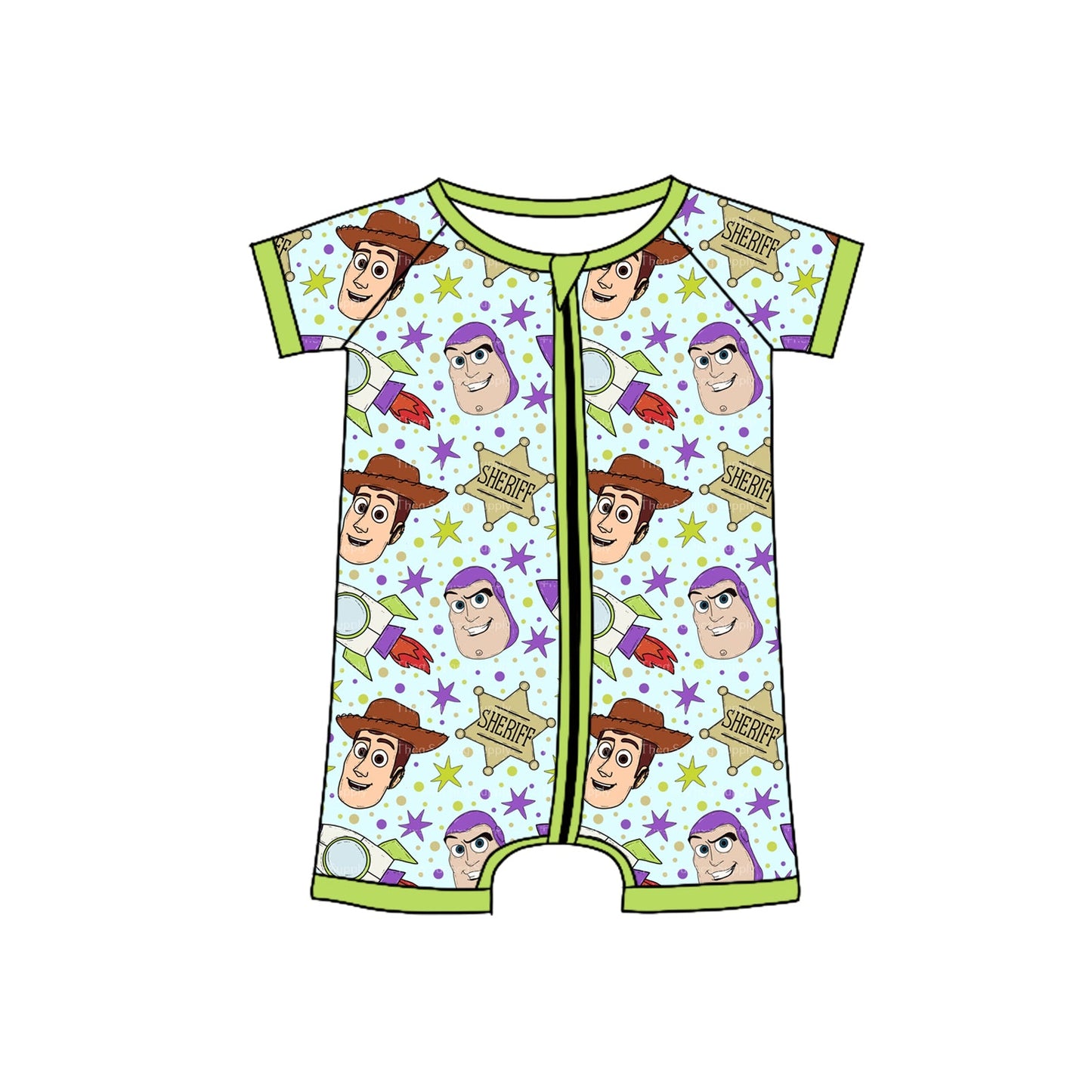 Preorder Baby Boy Infant Short Sleeves Green Cartoon Toys Zipper Romper ( Moq 5 )