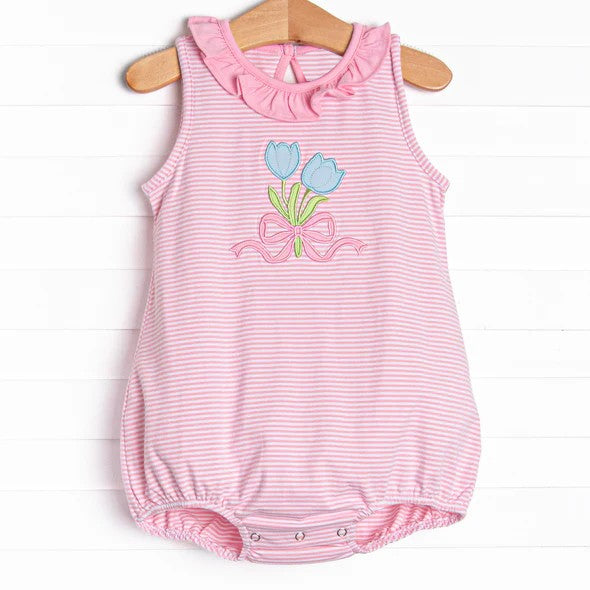 Preorder Baby Girl Infant Sleeveless Flower Bows Strips Bubble Romper ( Moq 5 )