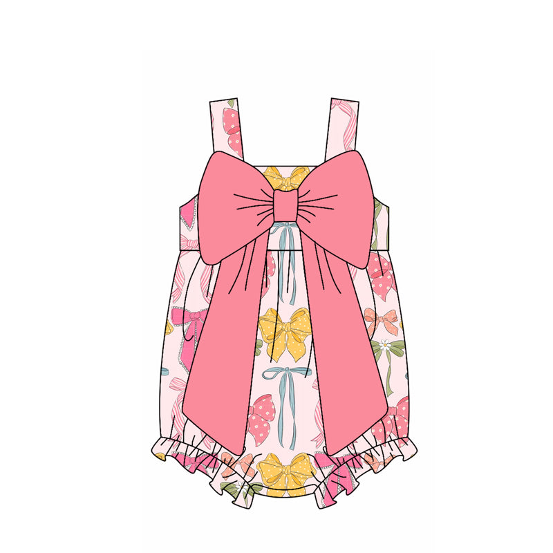 Preorder Baby Girl Infant Straps Colorful Bows Bubble Romper ( Moq 5 )