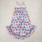 Sibling Baby Girls Kids Straps Stars Bows 4th Of July Bell Pants Jumpsuits RTS