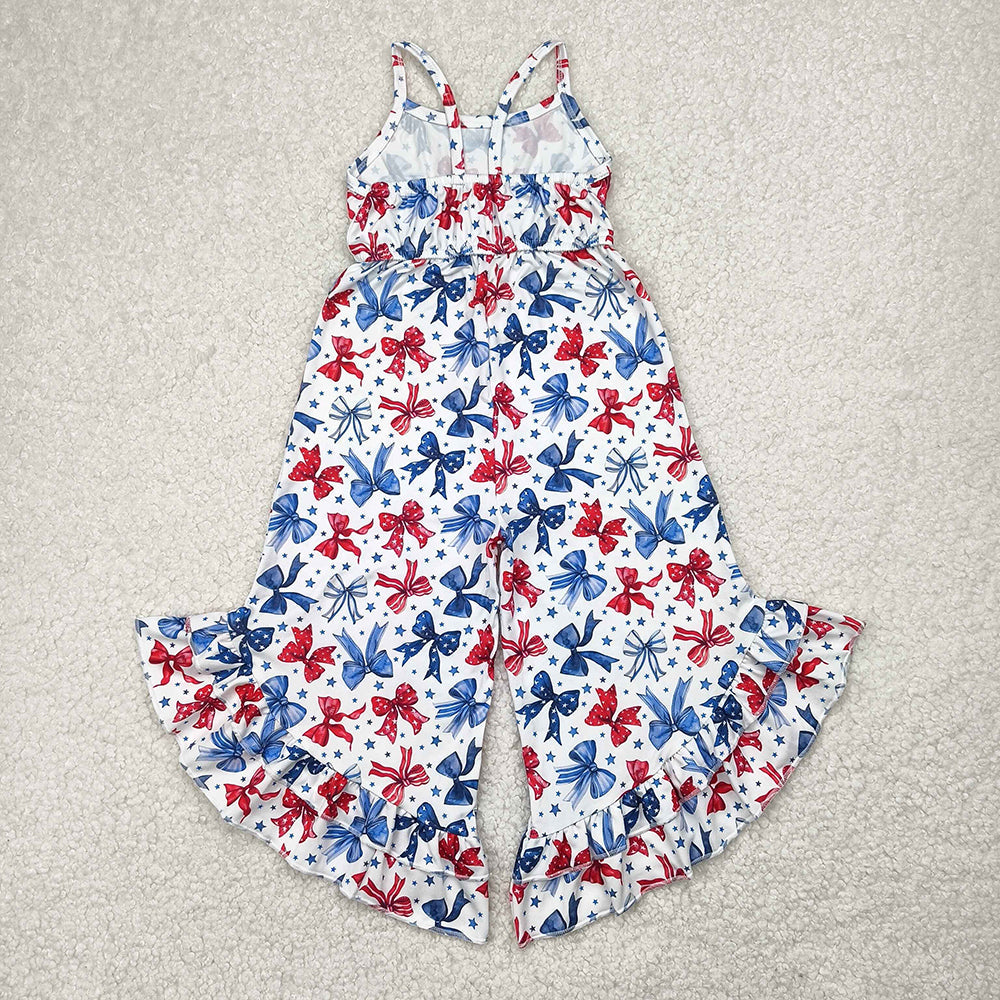 Sibling Baby Girls Kids Straps Stars Bows 4th Of July Bell Pants Jumpsuits RTS