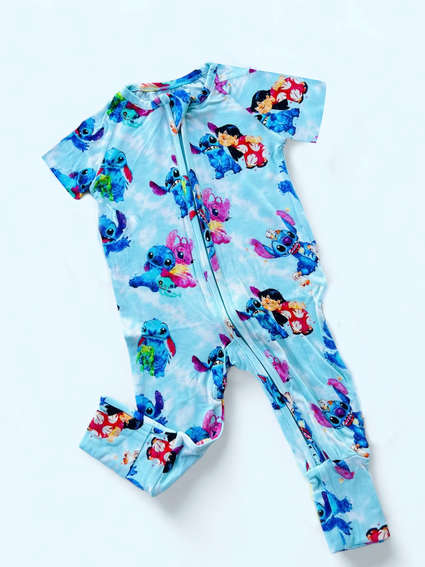 Preorder Baby Girl Infant Short Sleeves Cartoon Mouse Zipper Blue Romper ( Moq 5 )
