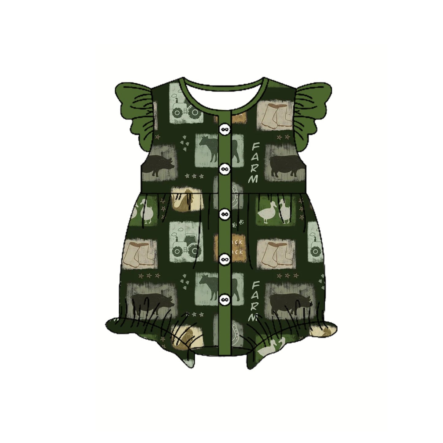Preorder Baby Girl Infant Short Sleeves Farm Animals Bubble Romper ( Moq 5 )