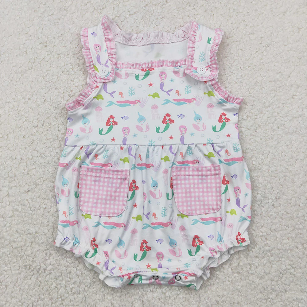 Sibling Baby Girls Kids Sleeveless Mermaid Ruffle Romper Dress Summer Clothes RTS