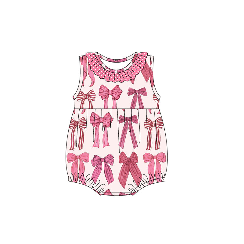 Preorder Baby Girl Sleeveless Pink Bows Bubble Ruffle Romper ( Moq 5 )