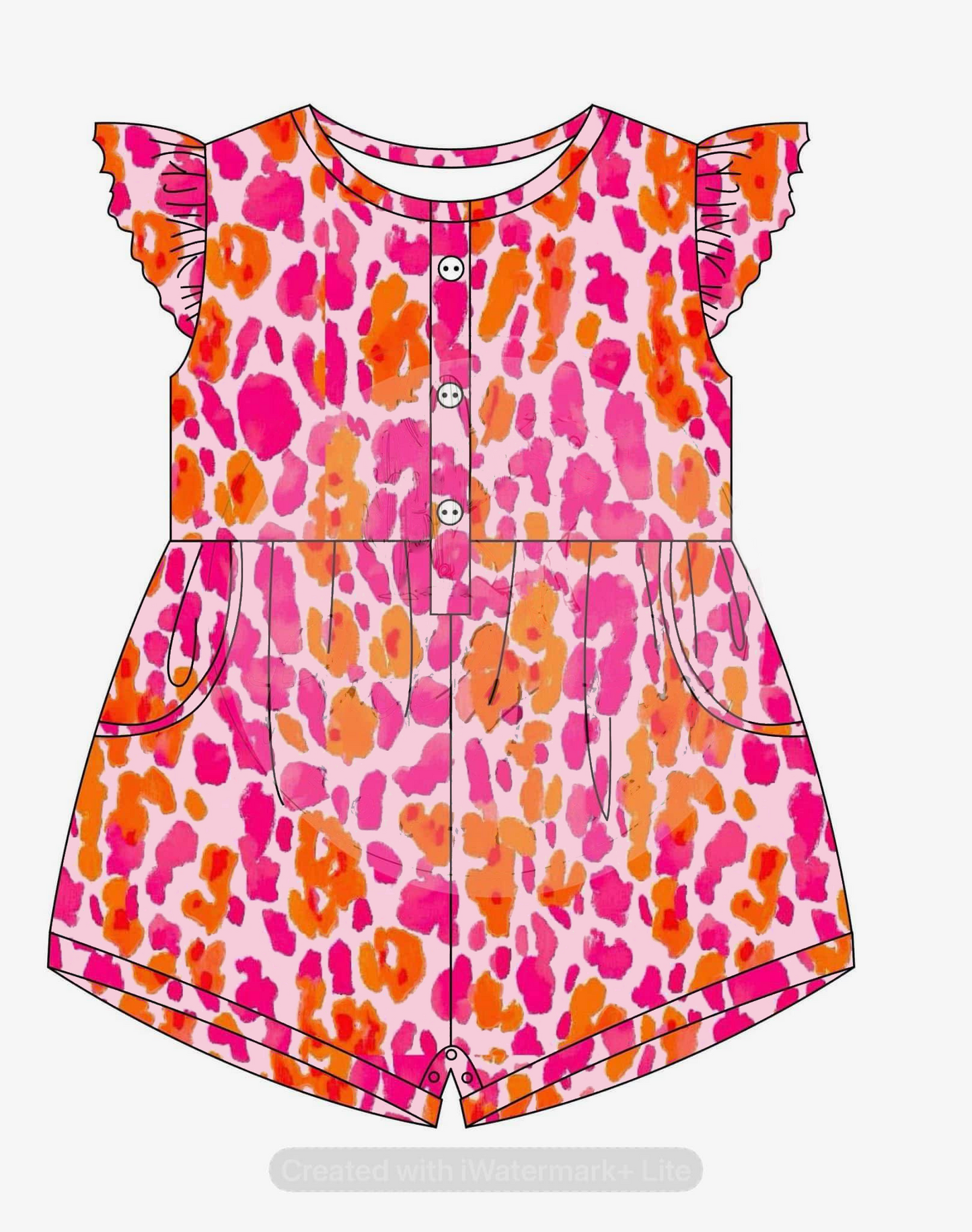 Preorder Baby Girl Short Sleeves Colorful Leopard Pockets Shorts Jumpsuit ( Moq 5 ）